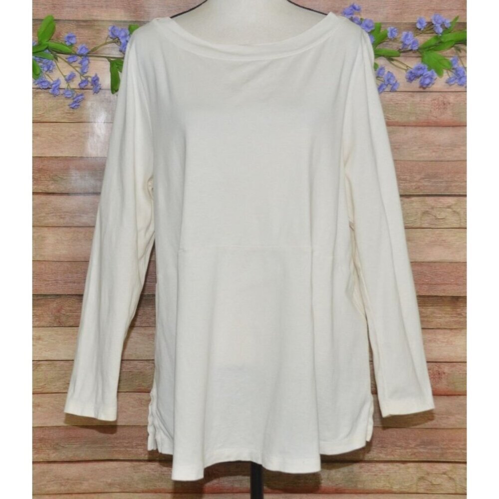 J. Jill Perfect Pima Cotton Shirttail Tunic Ivory Off White Long Sleeve Size XLP